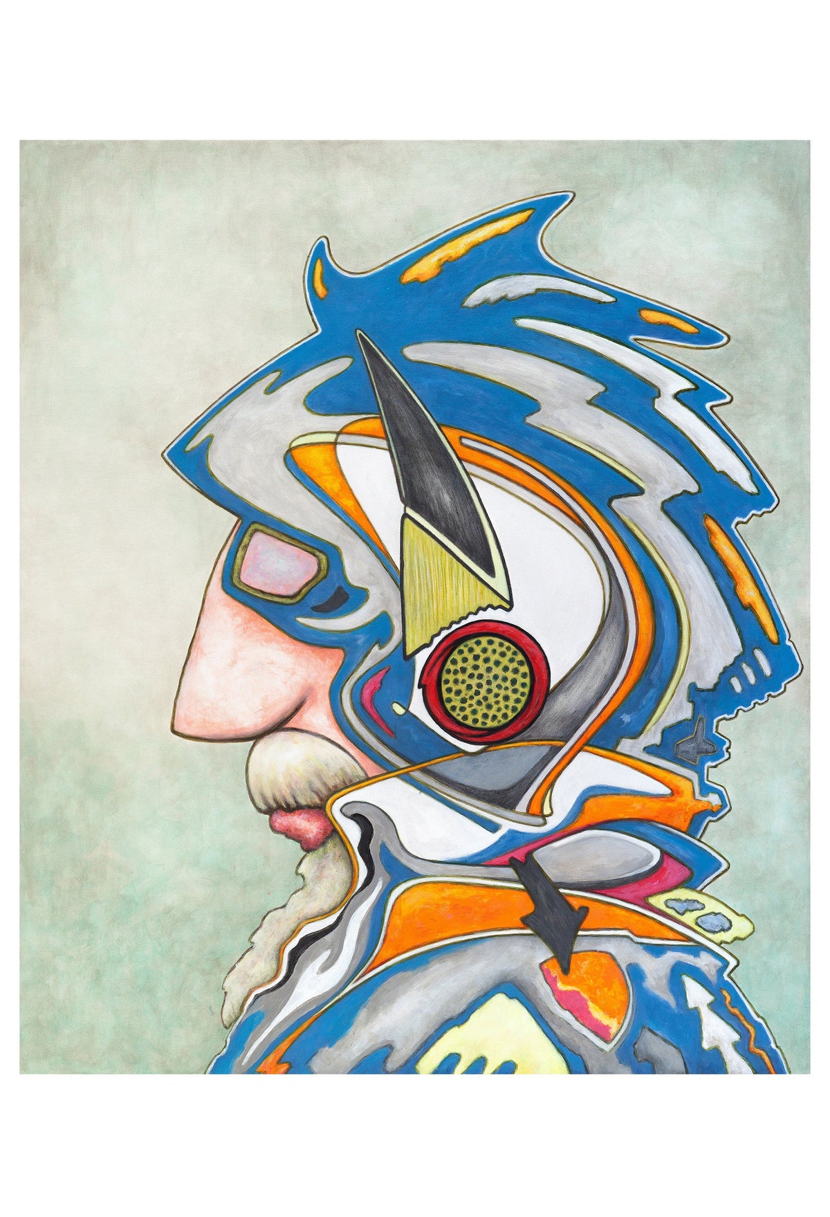 mixed-media artwork of Don-Quixote as a retro futuristic knight on a light background