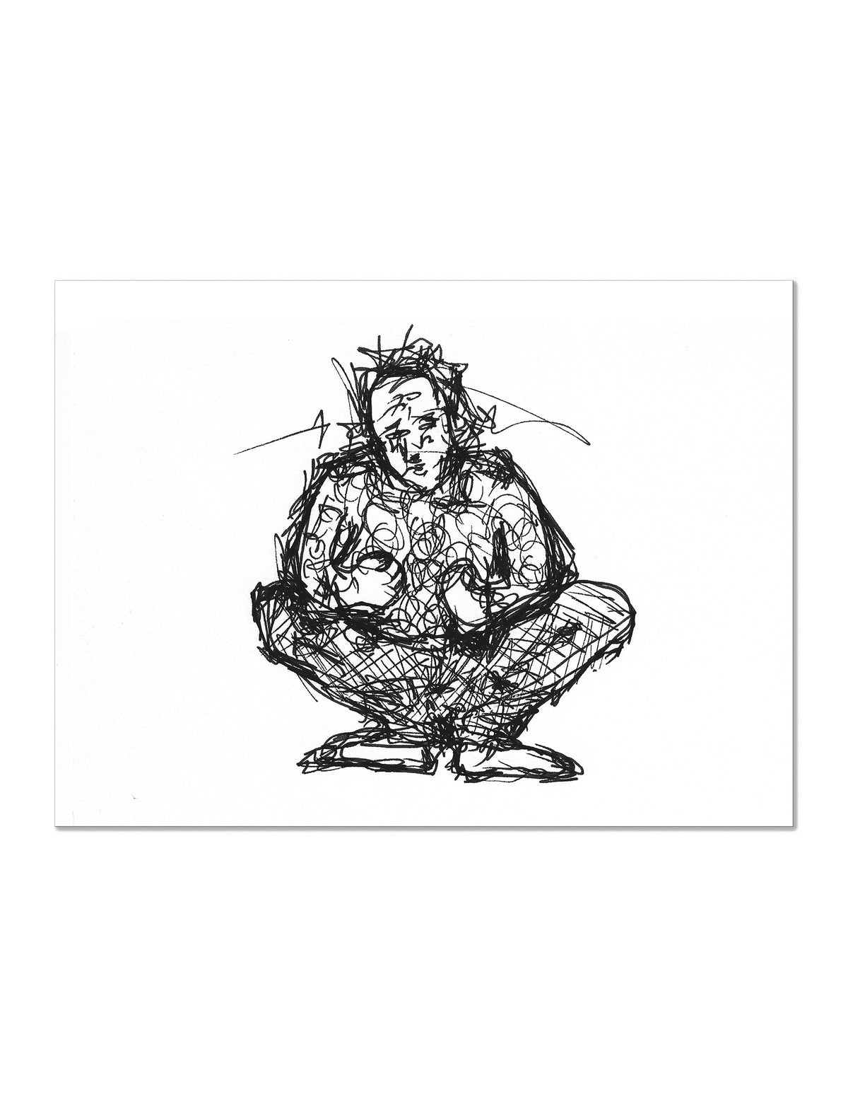 Equilibrium - Black & White Freehand Character Pen Drawing Print by DeJerb