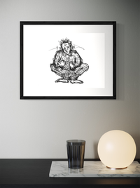 Equilibrium - Black & White Freehand Character Pen Drawing Print by DeJerb