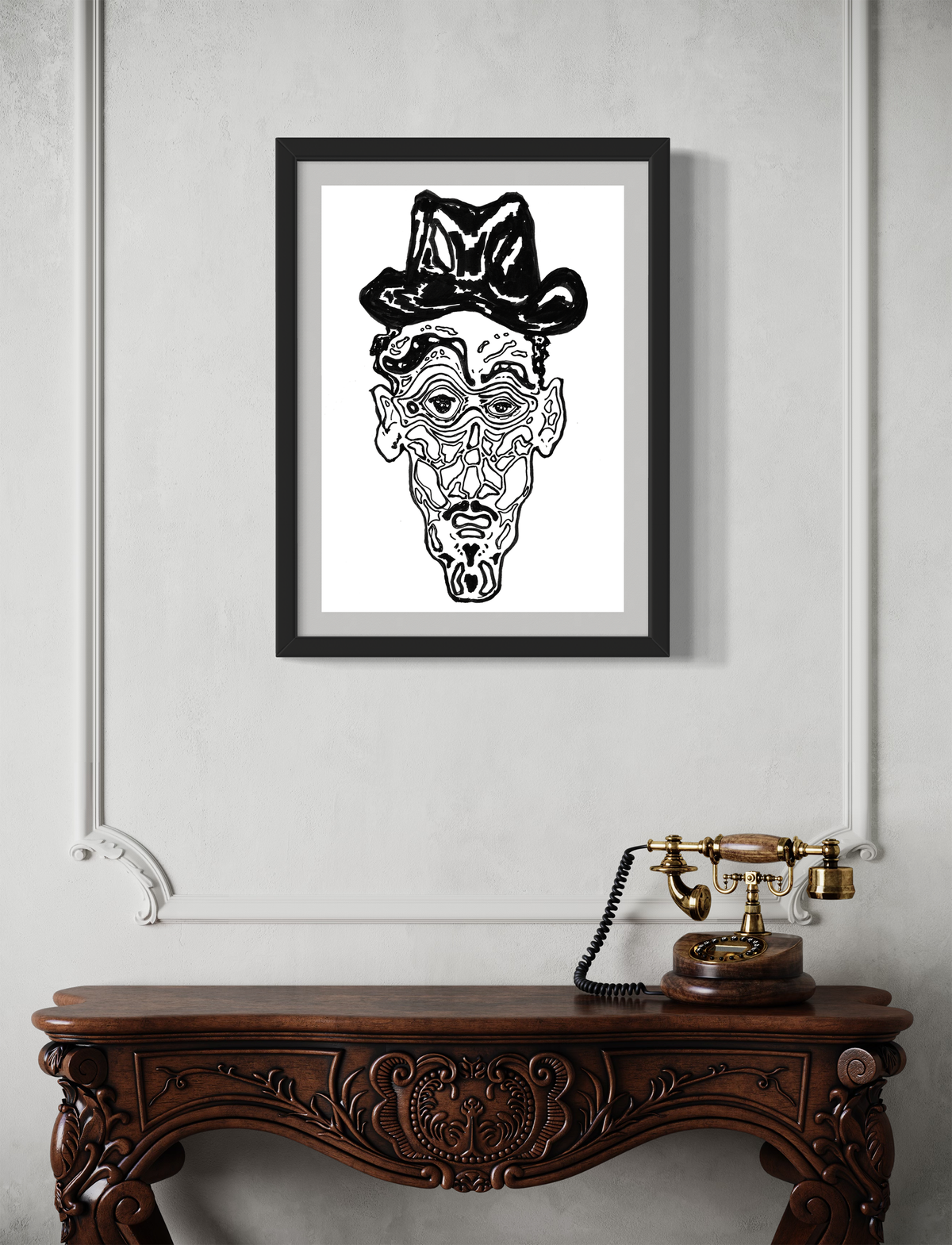 The Accidental Clouseau - Contemporary Surrealist Freehand Pen Drawing Print by DeJerb
