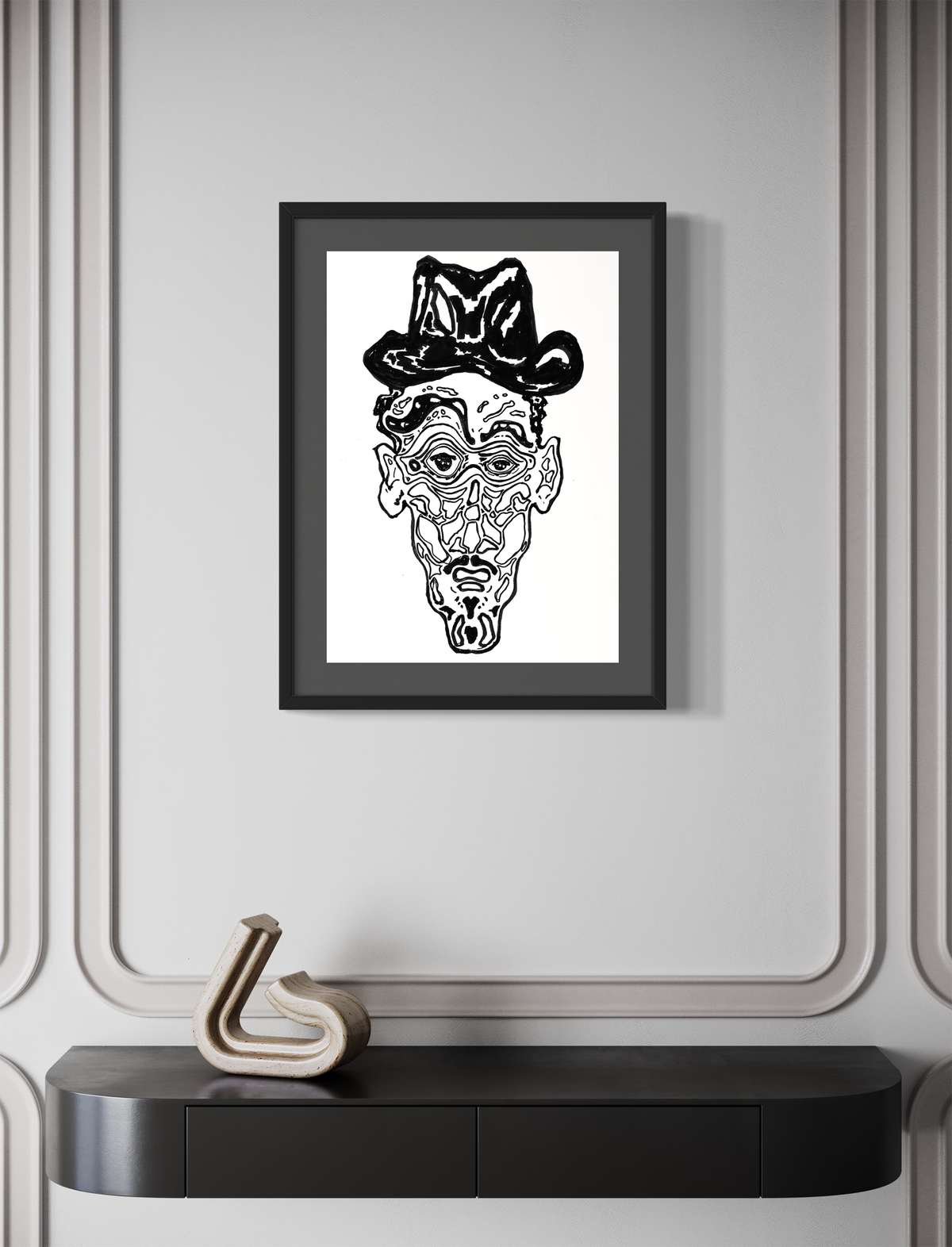 The Accidental Clouseau - Contemporary Surrealist Freehand Pen Drawing Print by DeJerb