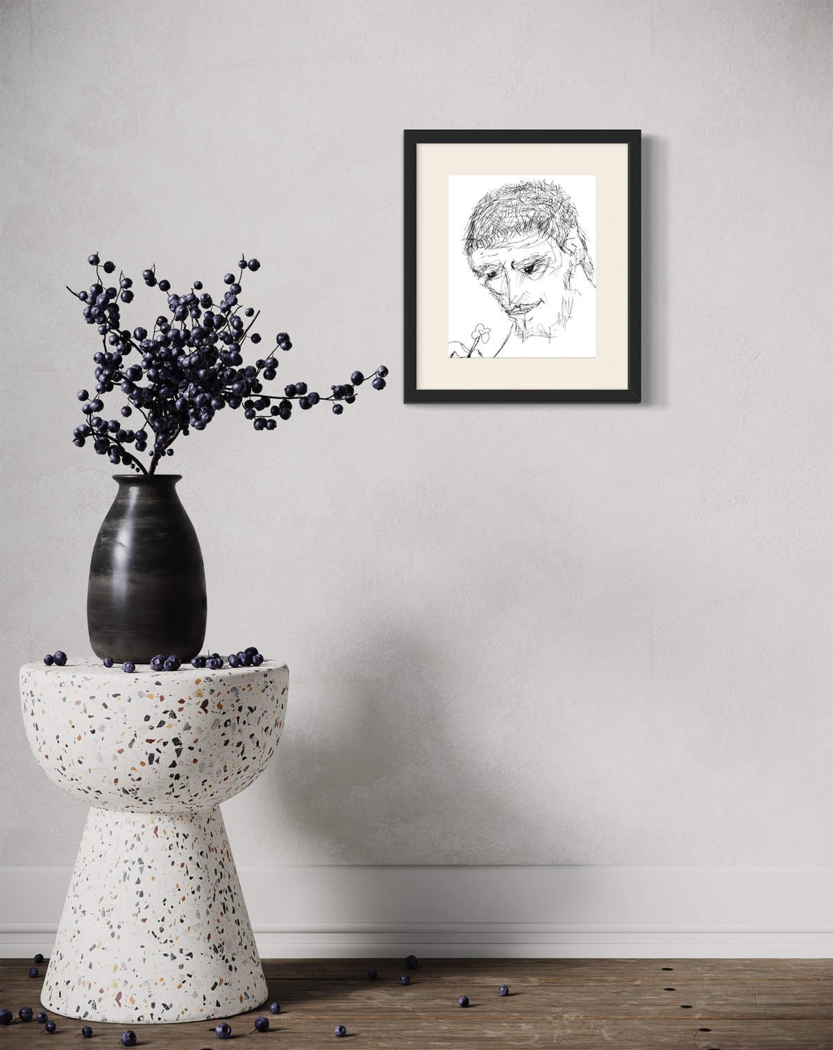 Gentle Giant - Contemporary Intimate Freehand Pen Drawing Print by DeJerb