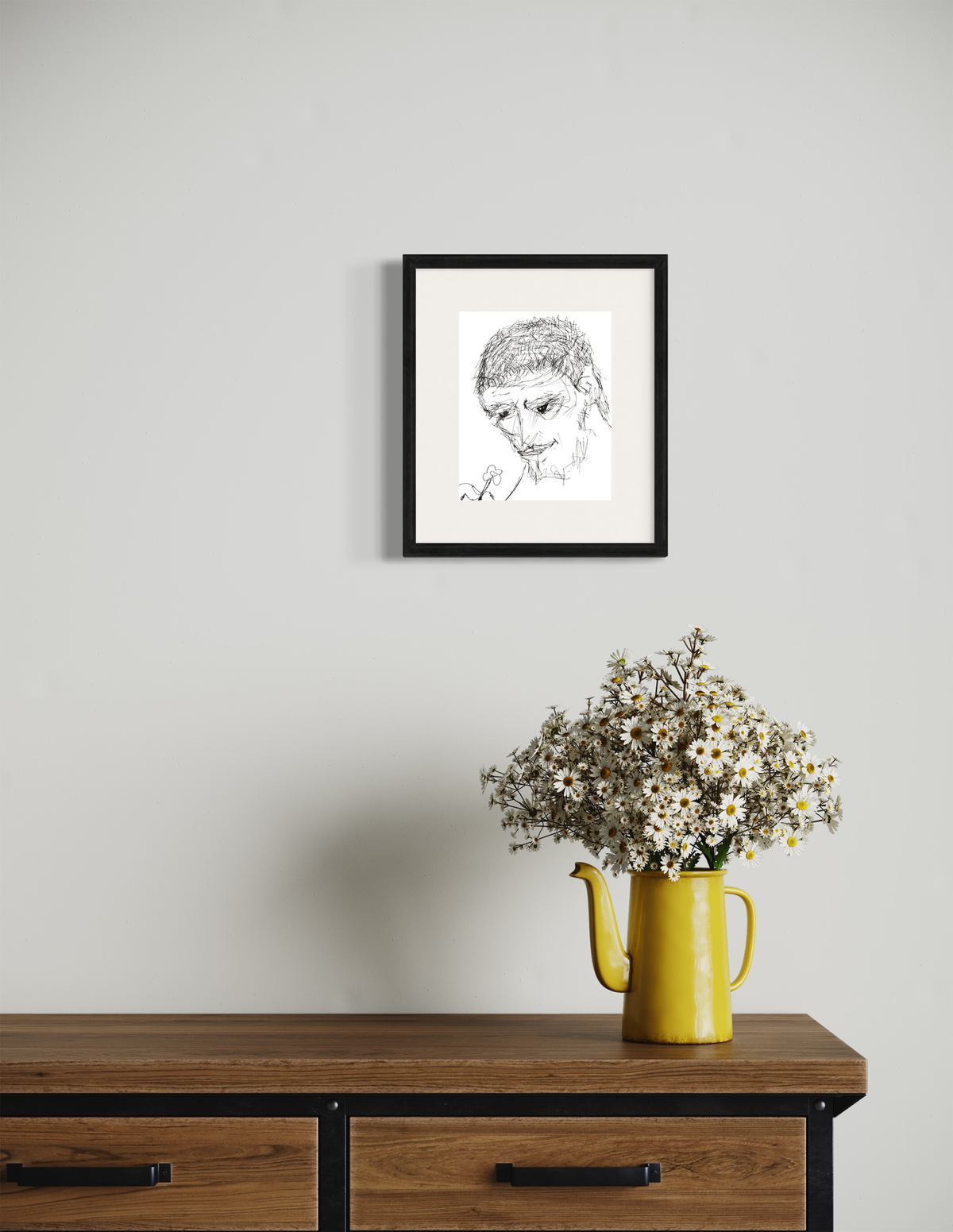 Gentle Giant - Contemporary Intimate Freehand Pen Drawing Print by DeJerb