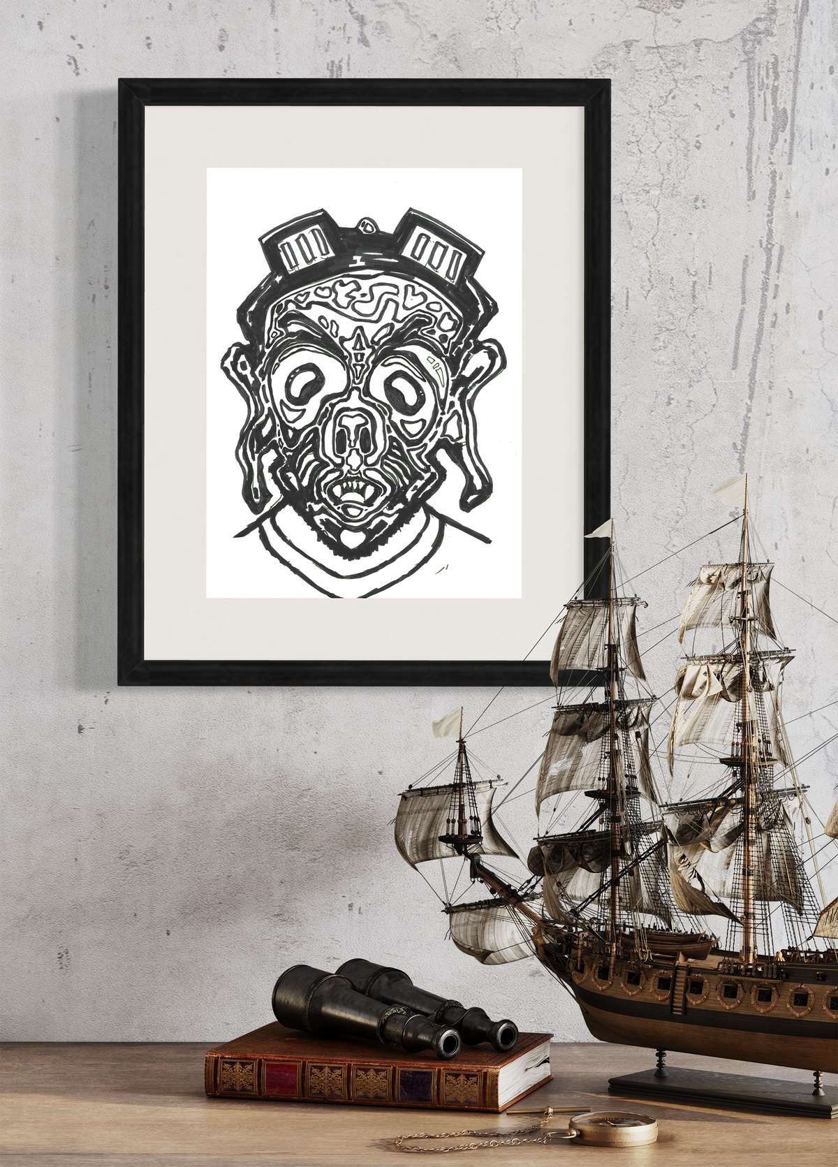 The Aviator - Contemporary Surrealist Freehand Pen Drawing Print by DeJerb