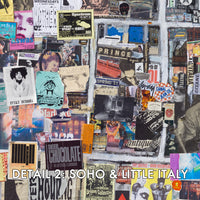 Detail from art collage of vintage posters and advertisements from Soho NYC in the 1990s.