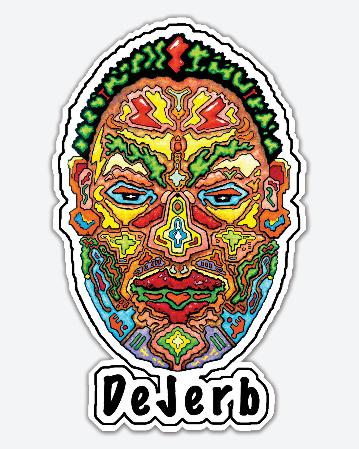Colorful street art sticker with mr stance  face design by 'DeJerb'