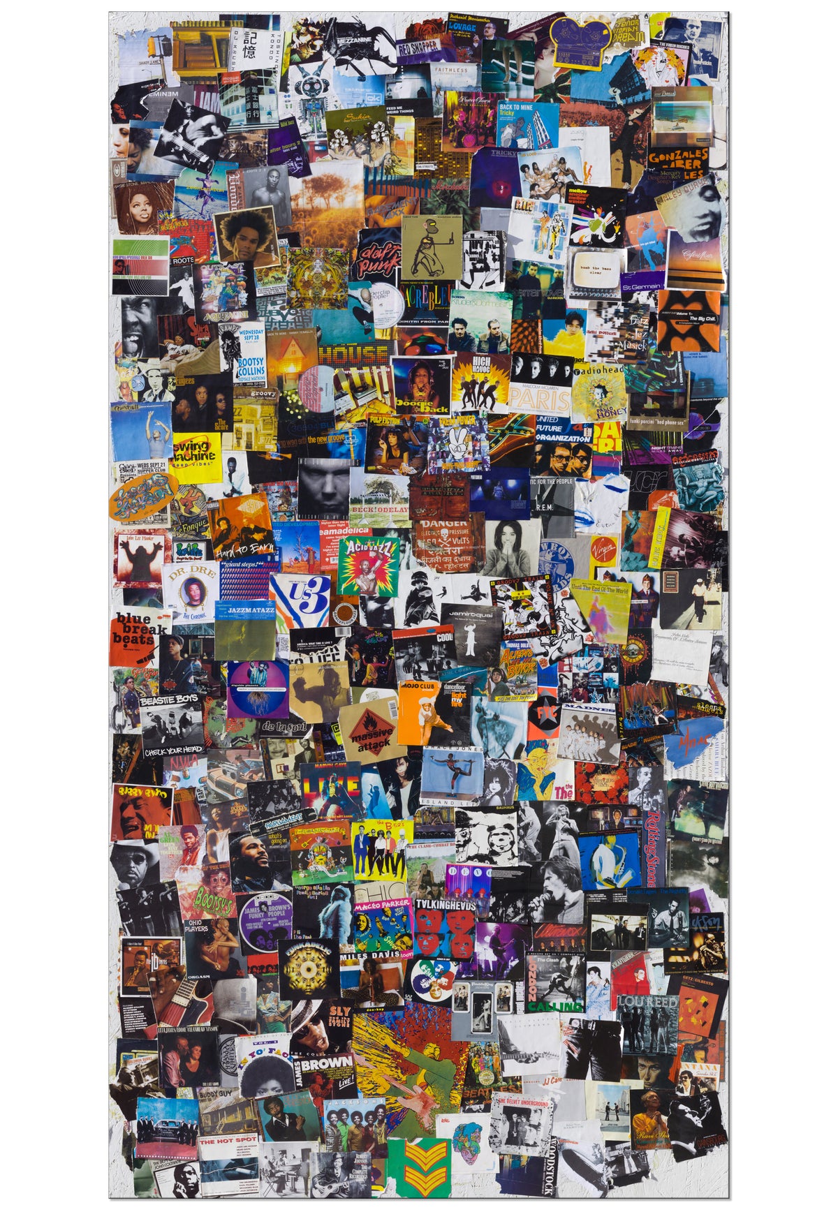 Collage of various album covers and music-related images