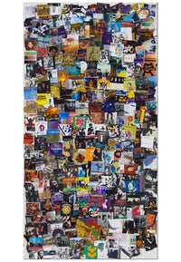 Collage of various album covers and music-related images