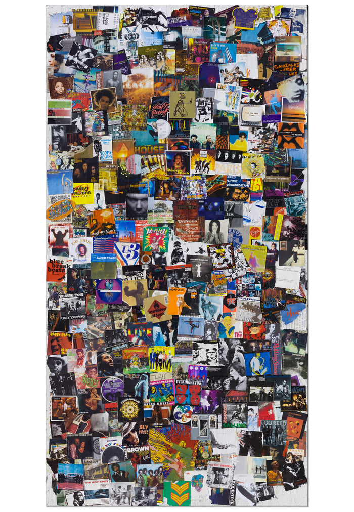 Collage of various album covers and music-related images